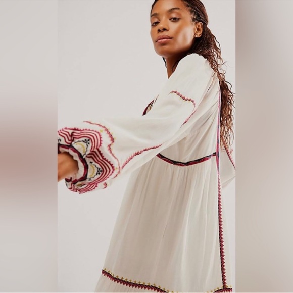 Free People Sweet Escape Embroidered Midi Western Boho Peasant Dress Relaxed NWT - Picture 7 of 13